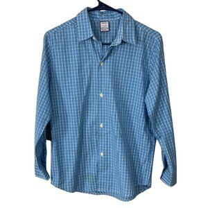 Izod Boy's Shirt Button Front Blue White Plaid Size XL (14/16) Dress Shirt